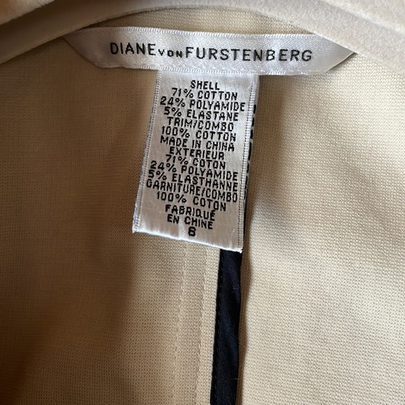 DVF DIANE VON FURSTENBERG Sz6 stretch cotton blazer dress suit work black beige - Picture 2 of 8